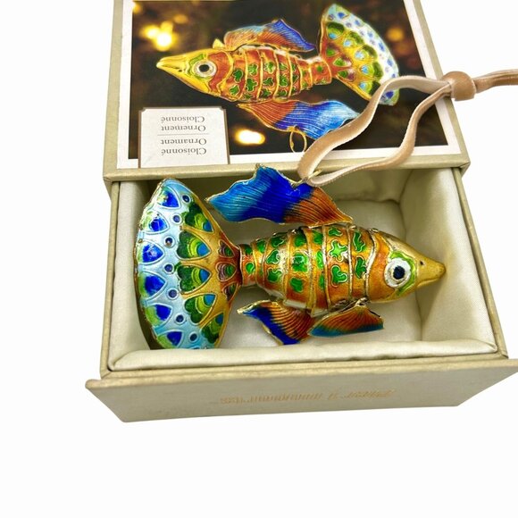PIER 1 CLLECTIBL 1 OF A KIND CLOISONNE ARTICULATED FISH CHRISTMAS ORNAMENT w BOX - Picture 10 of 11